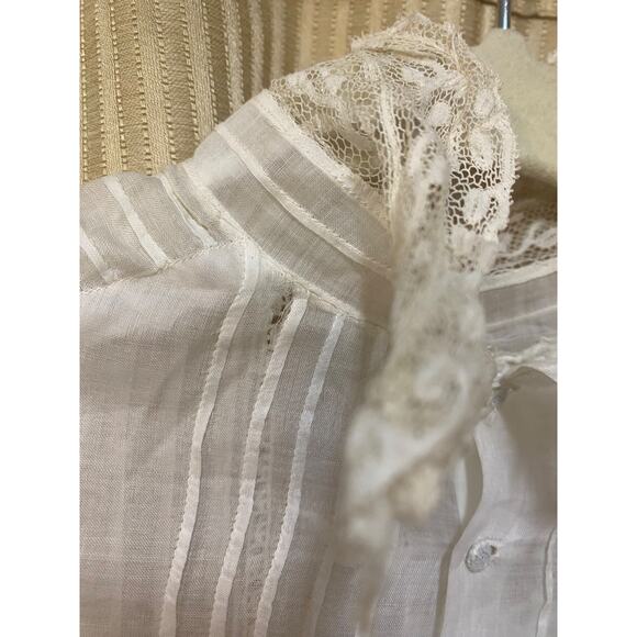 Antique Edwardian White Cotton Floral Embroidered Blouse with long sleeves - Picture 8 of 16